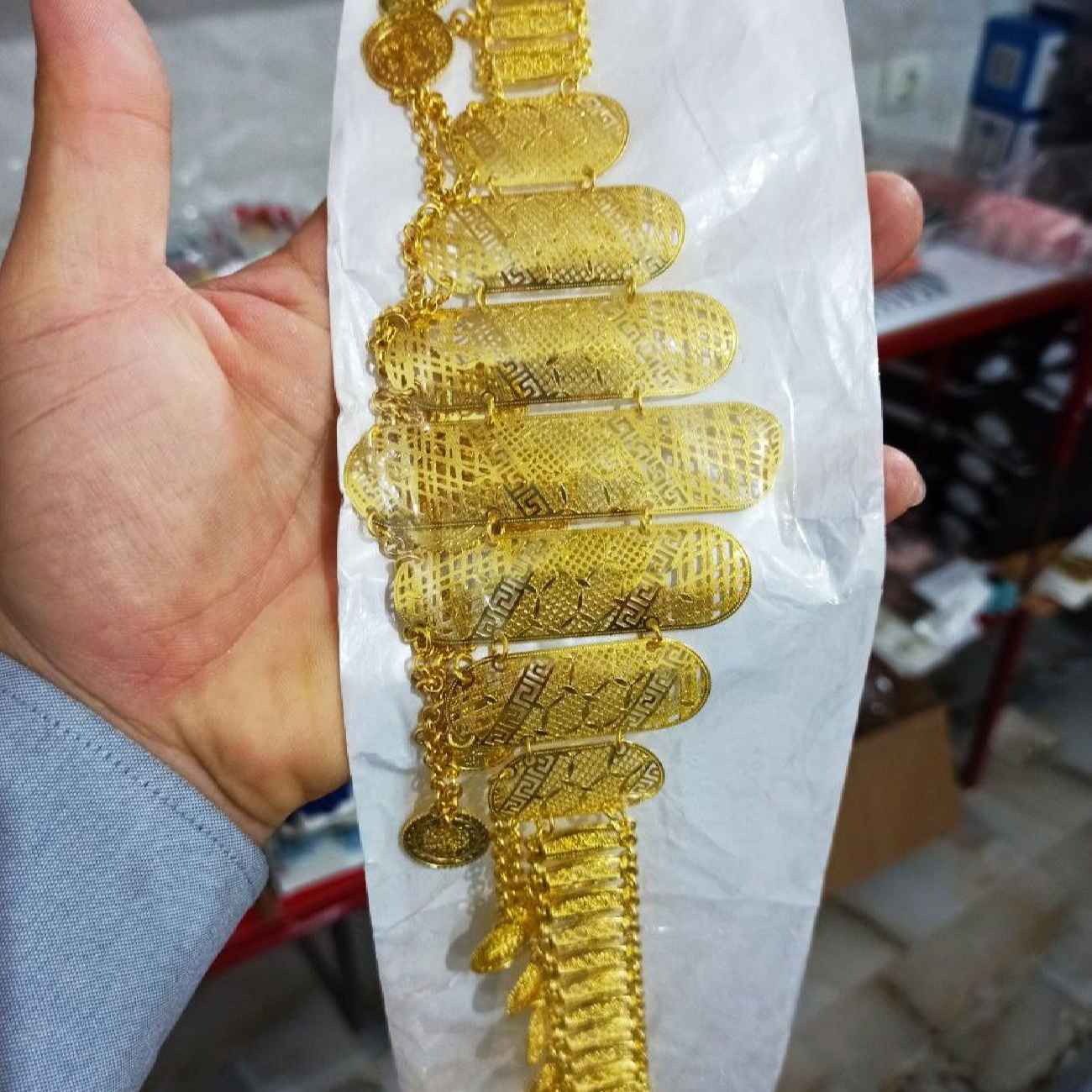 Stainless Steel Kurdish Belt – Traditional Handmade Design in Golden