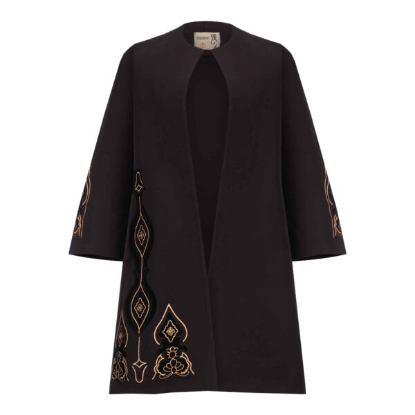 Stylish Crepe Maserati Iranian Manto With Embroidered Sleeves, Suitable for All Seasons (2)