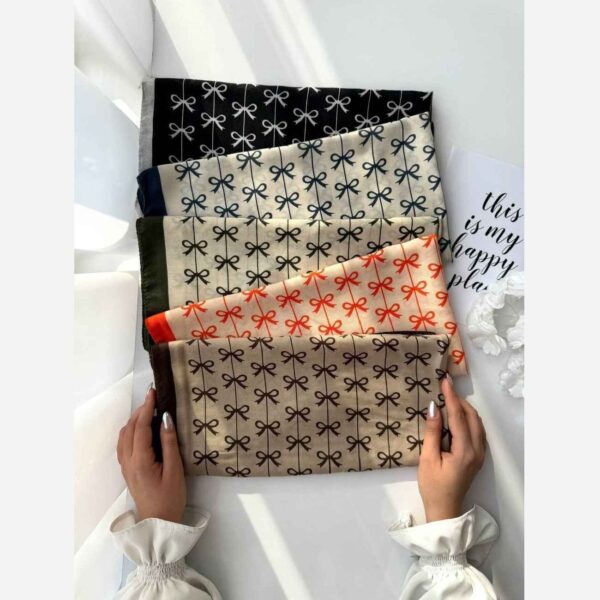 Stylish Mini Headscarf – Cream Foundation & Colorful Bow Detail