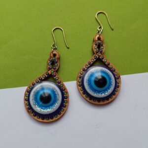 Unique Wooden Earring from Natural Material – Lightweight & Chic with Evil Eye Design