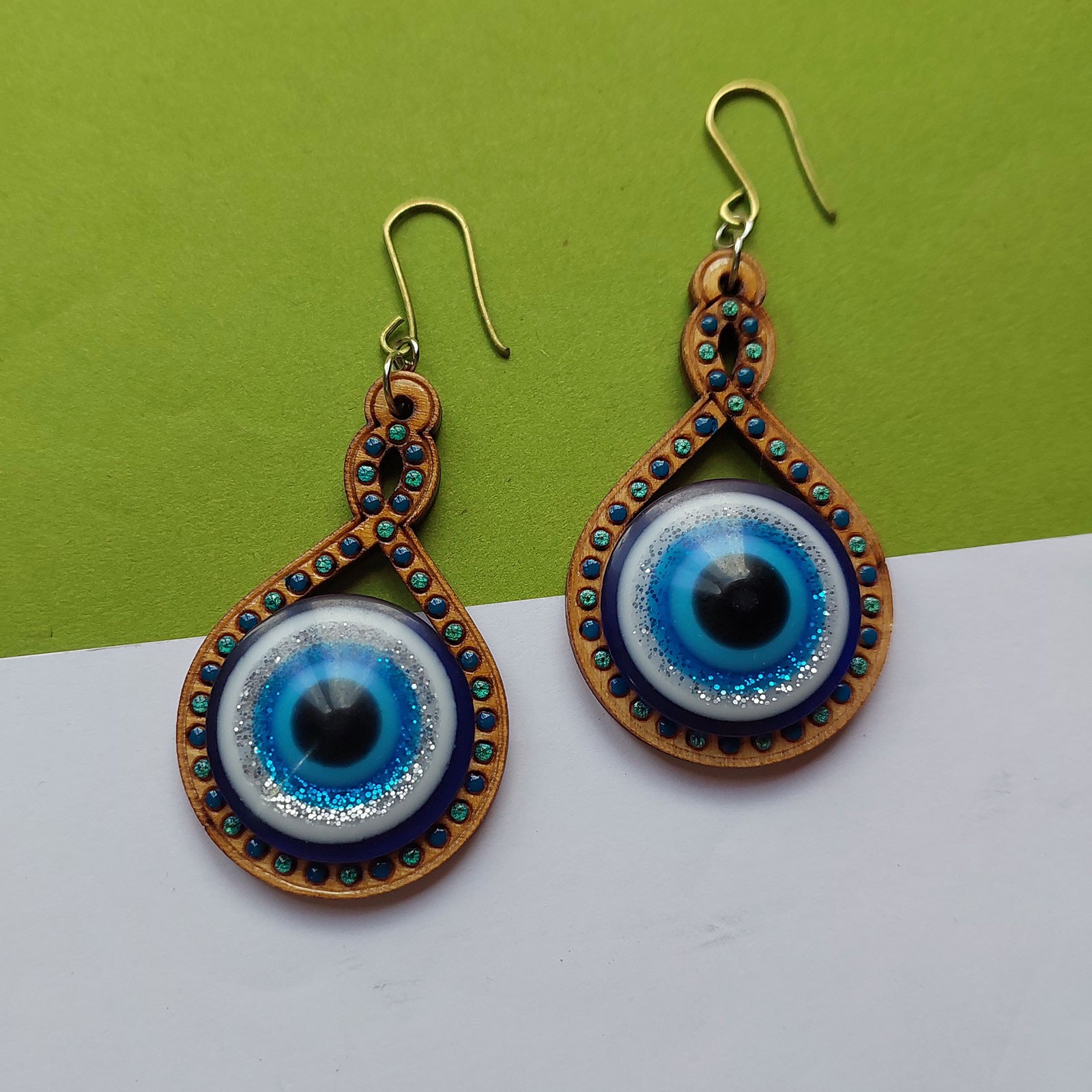 Unique Wooden Earring from Natural Material - Lightweight & Chic with Evil Eye Design