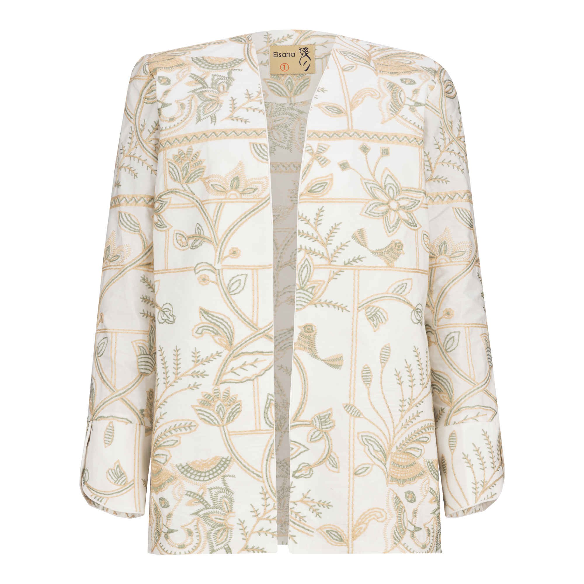 Women's Blazer-Style Manto, V-Neckline Style, Ideal for Ceremony in Cream