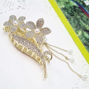 Women’s Hair Claw – Metal Five-Petal Flower Design with Dangle Charm