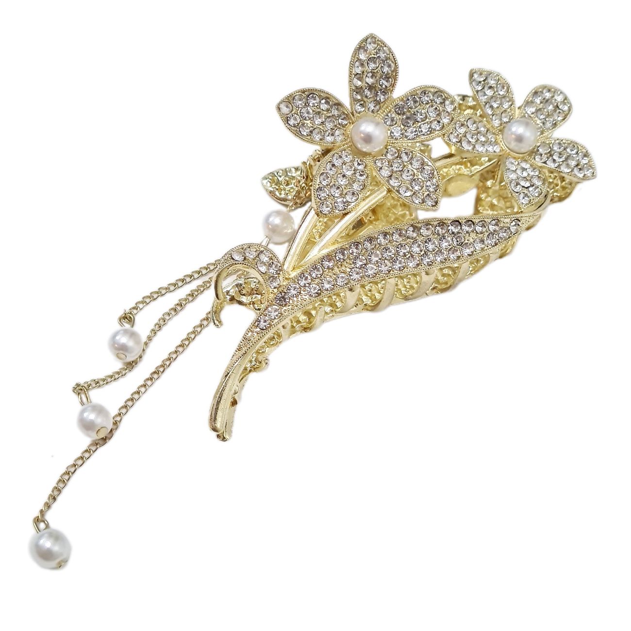 Women’s Hair Claw – Metal Five-Petal Flower Design with Dangle Charm