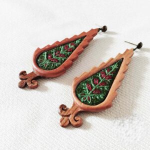 Women’s Handmade Wooden Earrings with Traditional Patteh Needlework