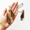 Women's Handmade Wooden Earrings with Traditional Patteh Needlework