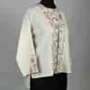Women's Linen Manto, Hand-Embroidered with Sequins, Indian Style in Cream