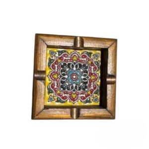 Wooden Ashtray for Cigar Lovers – Elegant, Great for Office, Patio with Tile Design