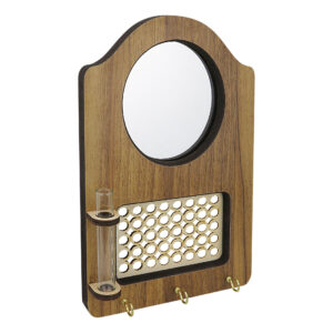 Wooden Key Holder with Mirror – Easy to Install with Rustic Style in Light Brown