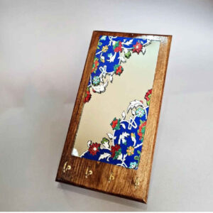 Wooden Mirror Key Holder with Persian Motif – Traditional Handmade Wall Organizer