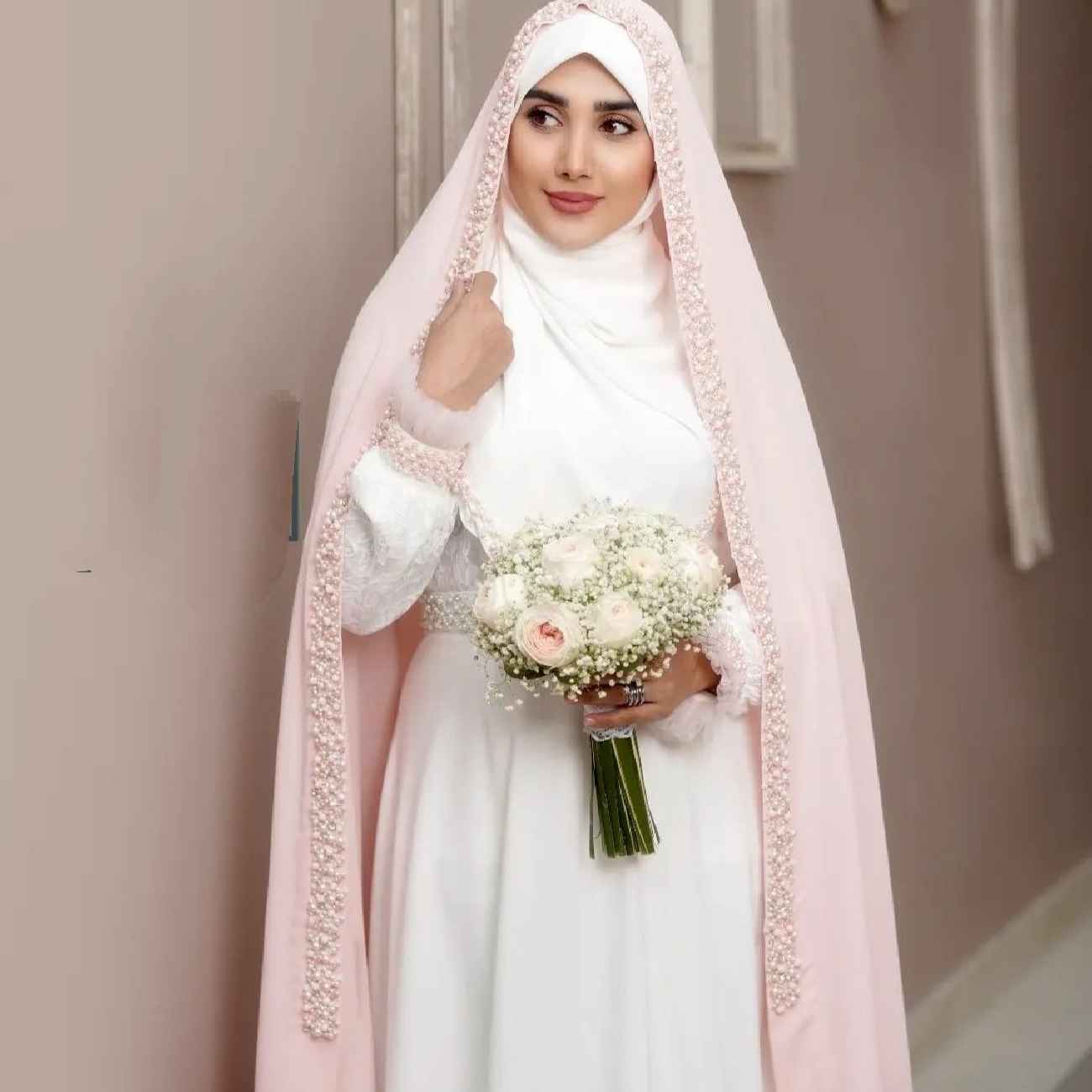Bride’s Wedding Chador Pink jeweled bridal