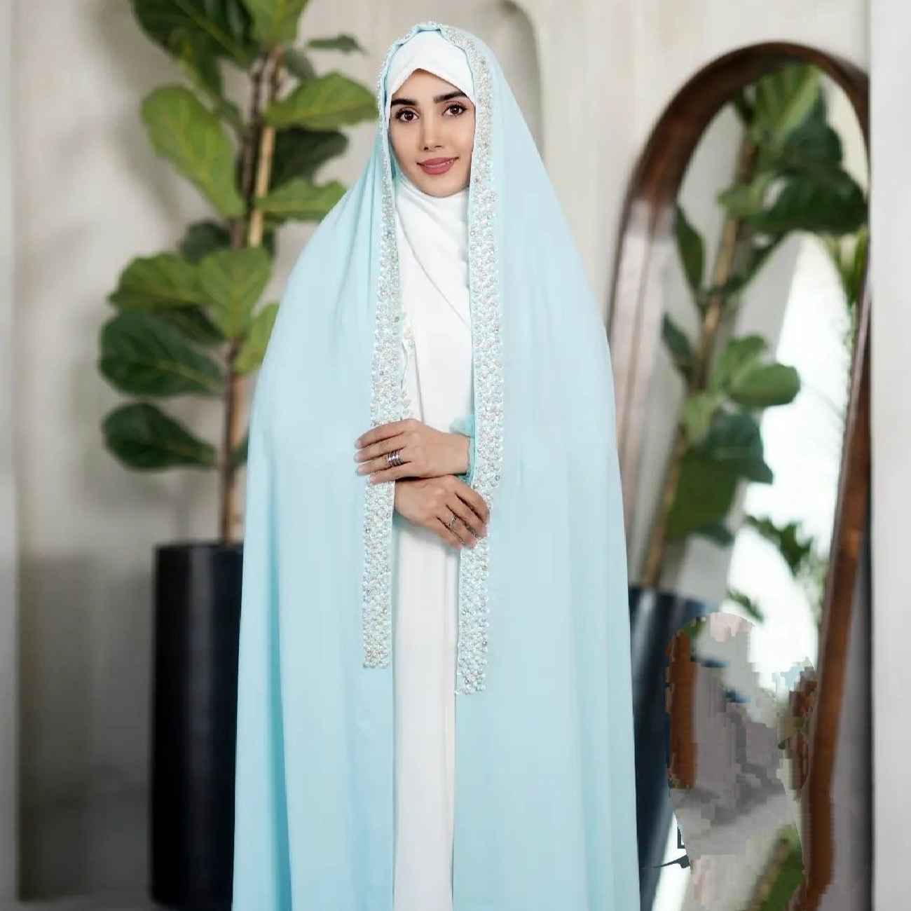 Bride’s Wedding Chador - delicate soft light blue jeweled bridal
