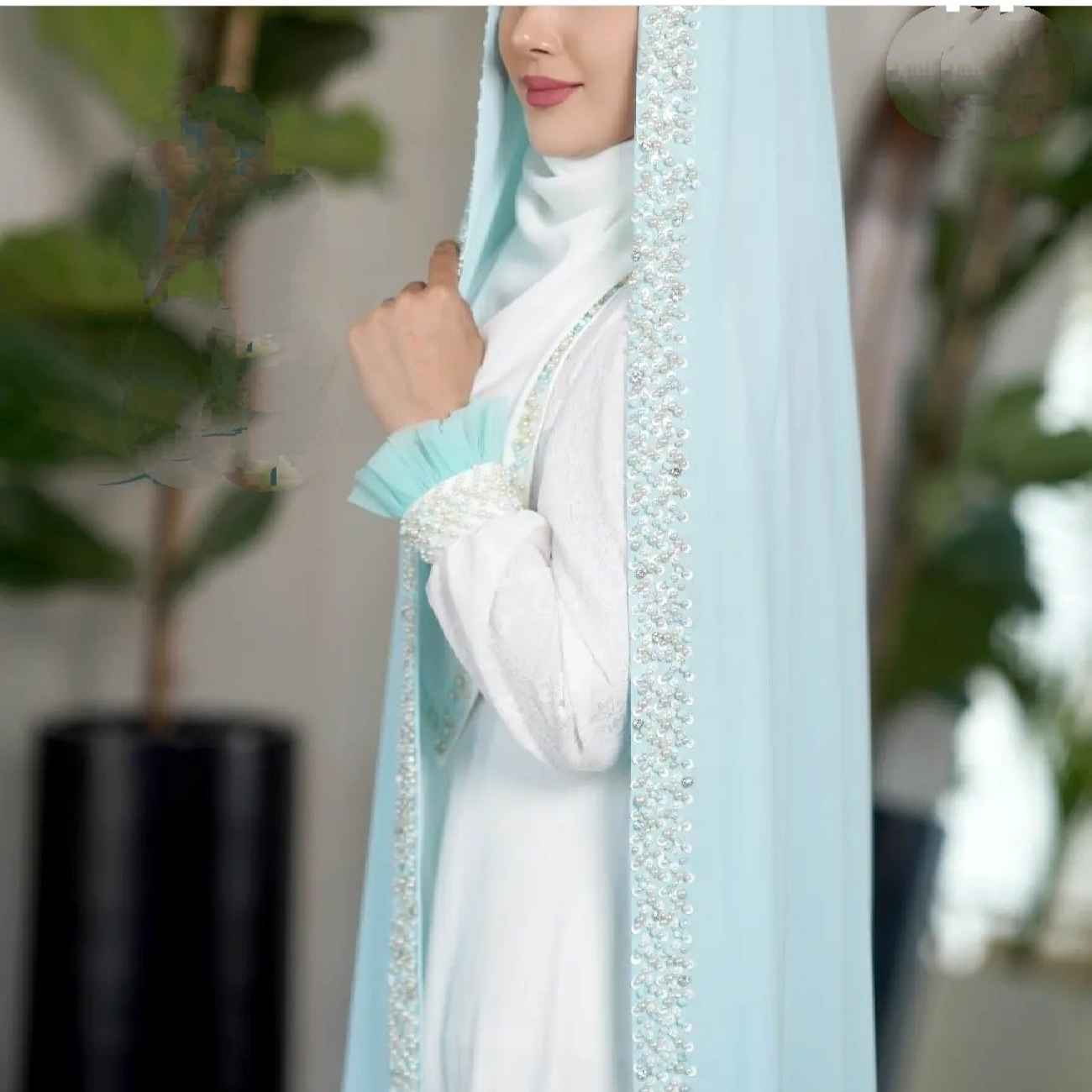 Bride’s Wedding Chador – delicate soft light blue jeweled bridal