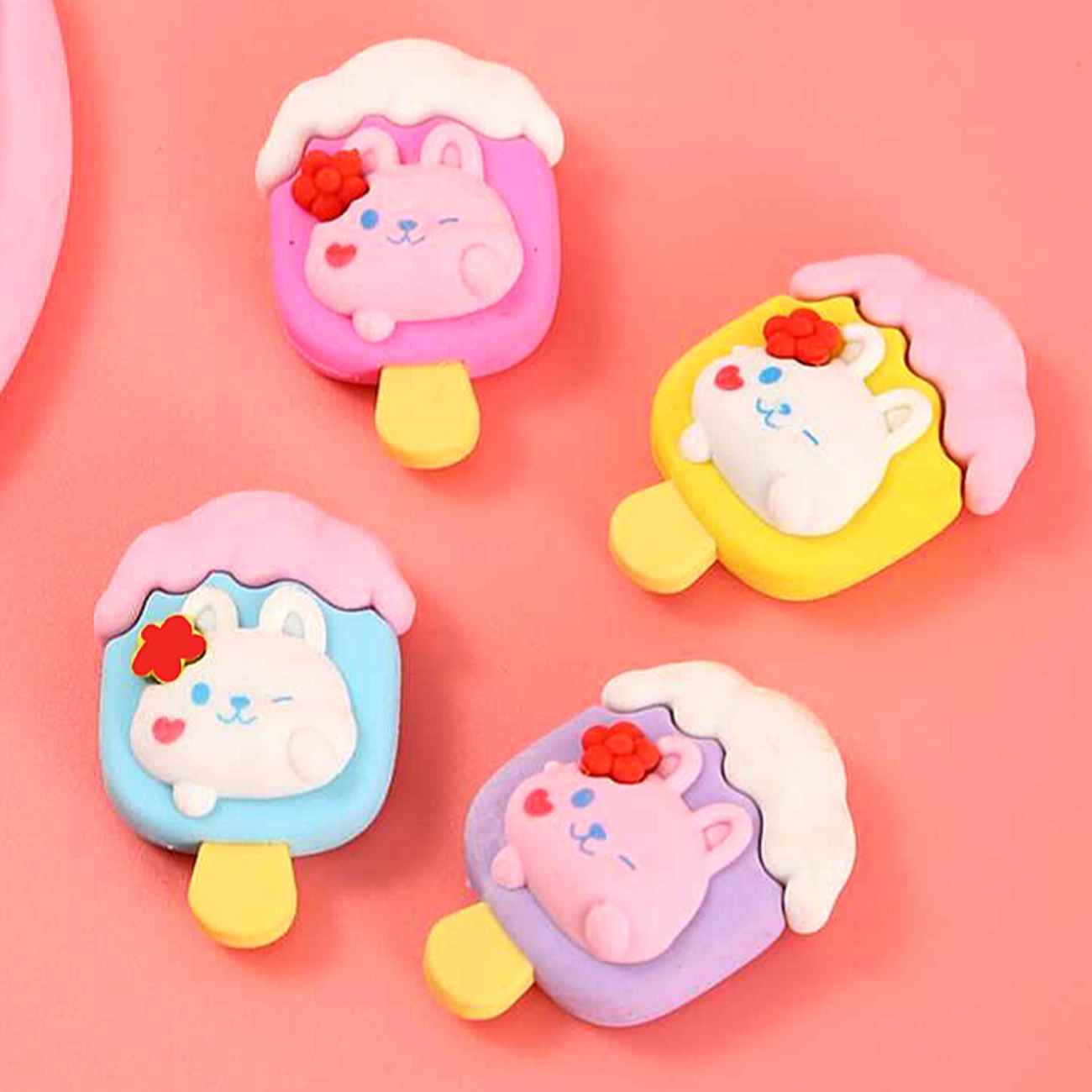Bunny & Ice Cream Erasers – 2-in-1 Cute Stationery Pack