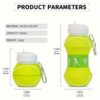 Collapsible Silicone Water Bottle – Tennis Ball Design, 0.55L Capacity