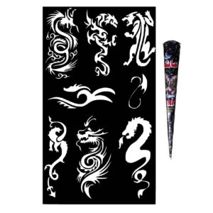 Dragon Design Henna Kit with Stencil Sheets (x9)