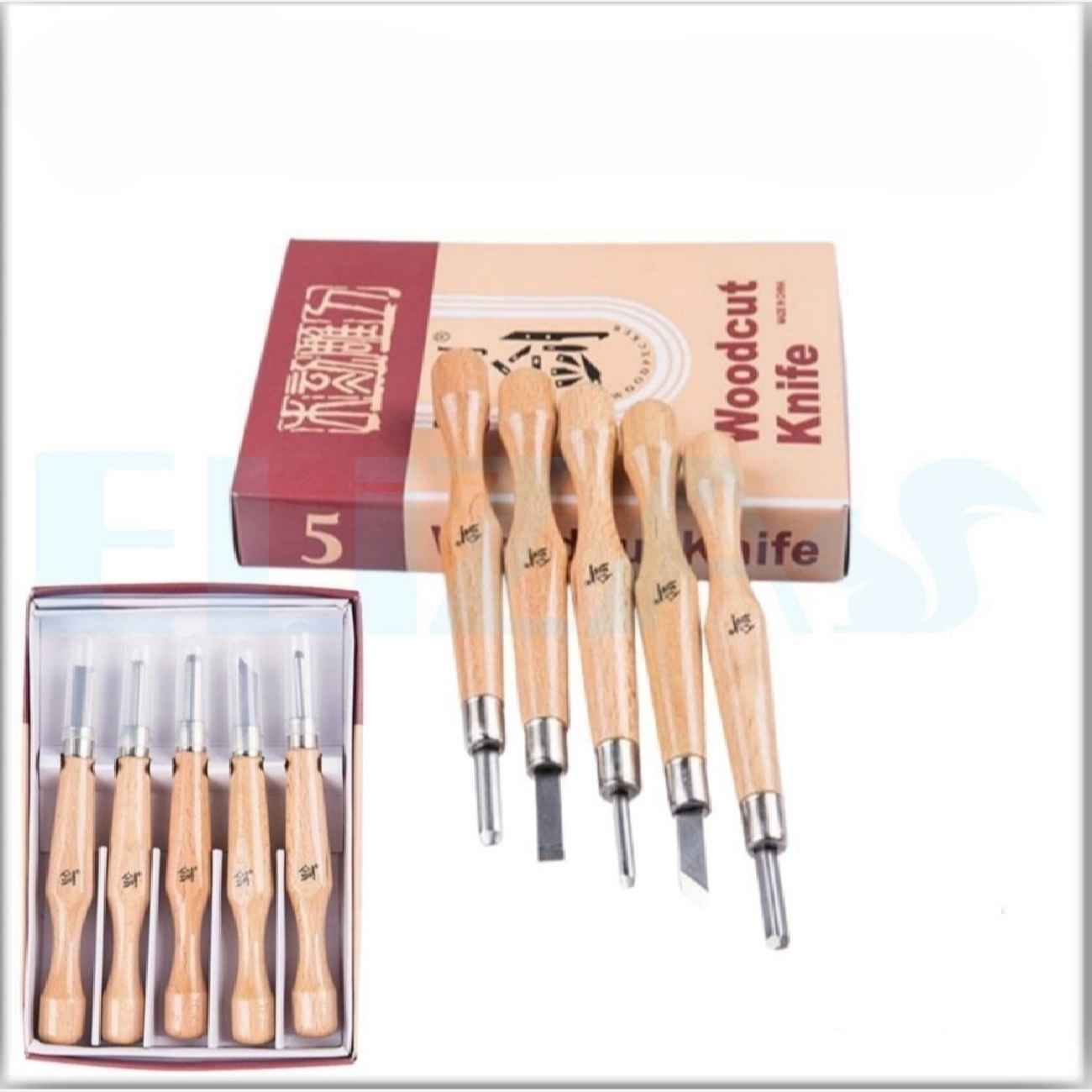 Eliza Professional Wood Carving Chisel Set with Wooden Handles, 5-Piece