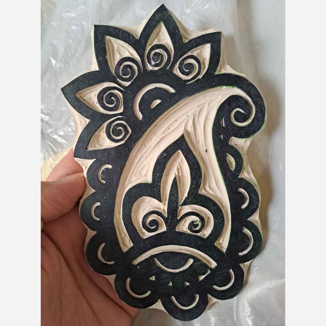 Floral & Paisley Print Stamp – Hand-Carved Linoleum for Cards & Fabric