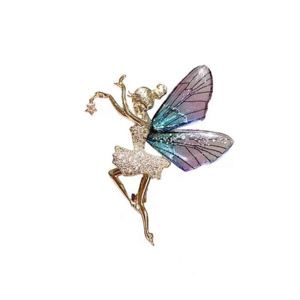 Gold Ballerina Butterfly Brooch – Elegant Dance-Inspired Pin for Women (2)