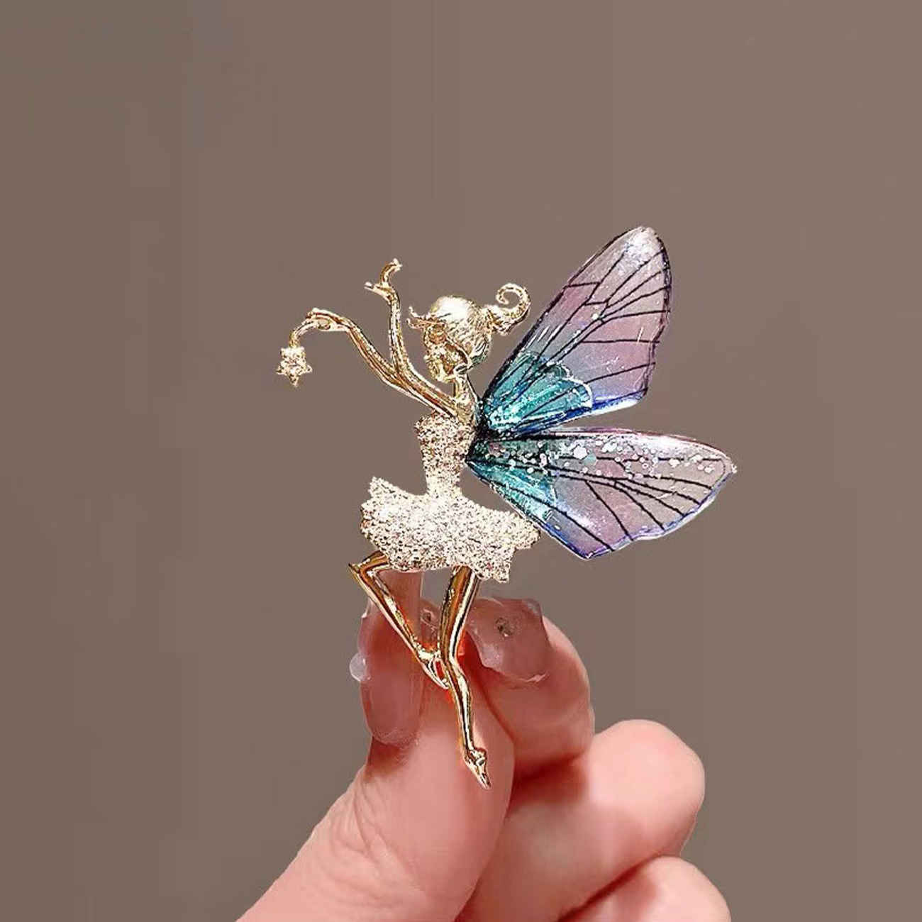 Gold Ballerina Butterfly Brooch – Elegant Dance-Inspired Pin for Women