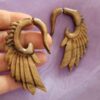 Hand-Carved Angel Wing Earrings – Natural Brown Wood Style