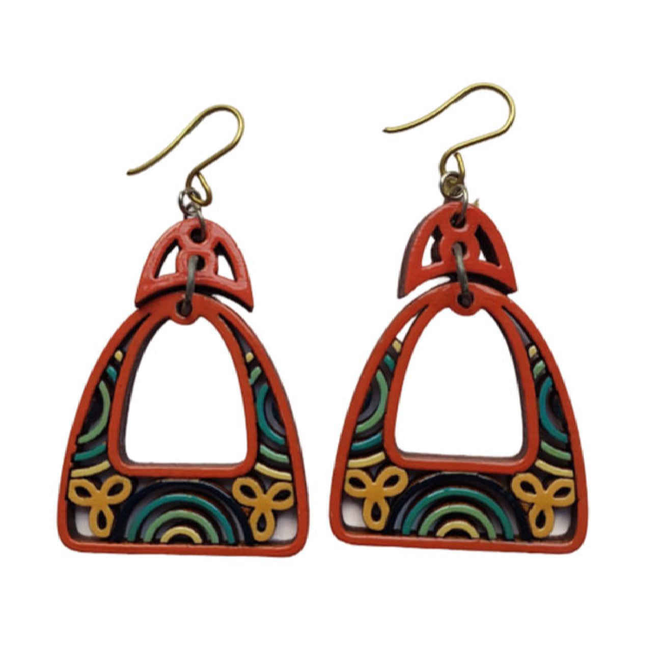 Handcrafted Red Boho Wooden Earrings – Unique Ethnic Style