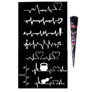 Heartbeat (ECG line) Motifs Design Henna Kit with Stencil Sheets (x9)