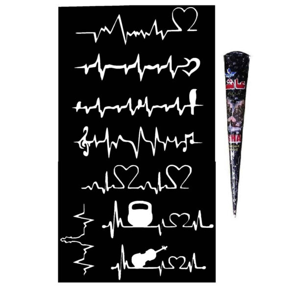 Heartbeat (ECG line) Motifs Design Henna Kit with Stencil Sheets (x9)