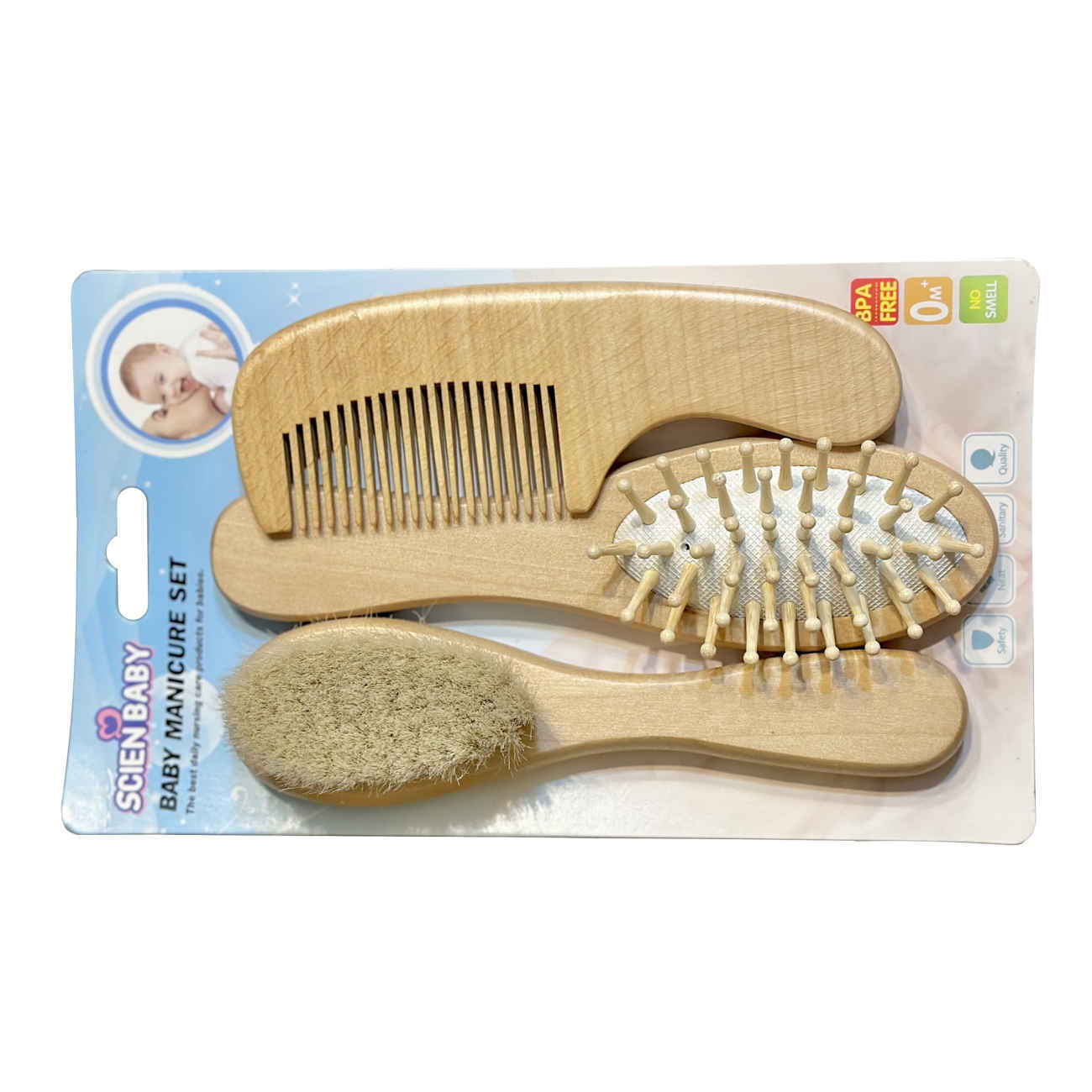 Kids Wooden Hairbrush & Comb Set - Gentle Detangling for Hair Care 3-Piece