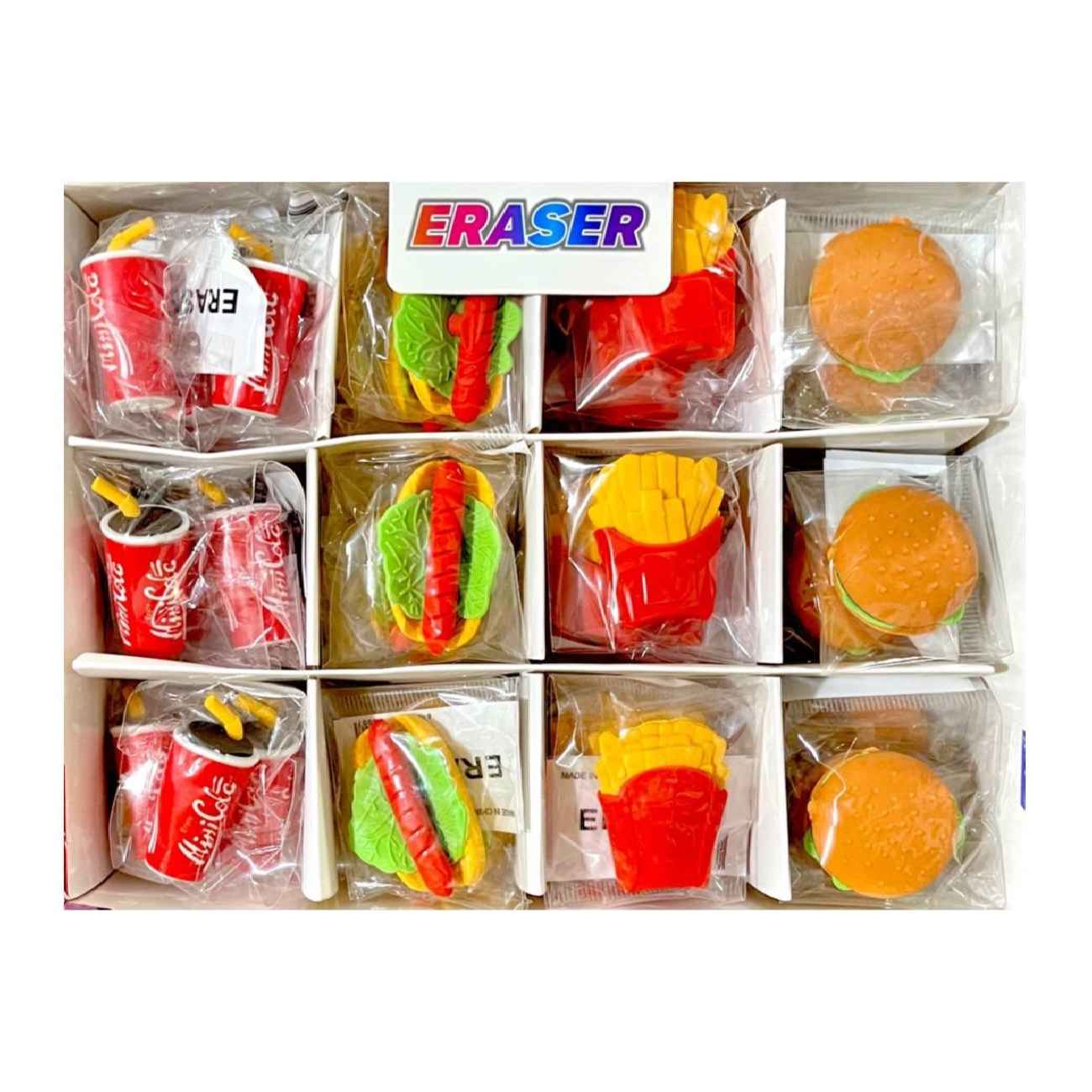 Mini Fast Food Erasers – Cute Burger, Pizza, Soda & Fries Set (x4)