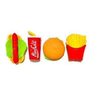 Mini Fast Food Erasers – Cute Burger, Pizza, Soda & Fries Set (x4)