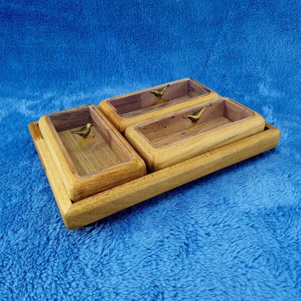Multi-Section Wooden Nut Box - Suitable for Nuts, Candies, Dry Fruits & More (1)