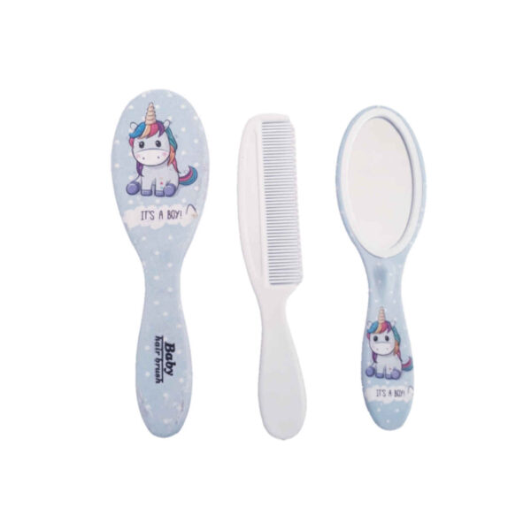 Newborn Baby Hairbrush and Comb – Gentle Grooming Kit for Babies, 3-Piesec with Mirror (2)