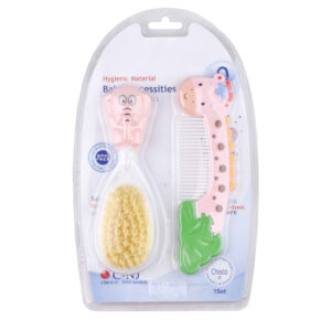 Newborns’ Hairbrush & Comb Set – Cute Elephant & Giraffe Design