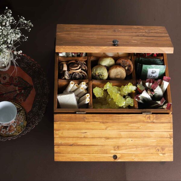 Traditional Wooden Nut Organizer Box – Multi-Compartment Storage for Serving (2)