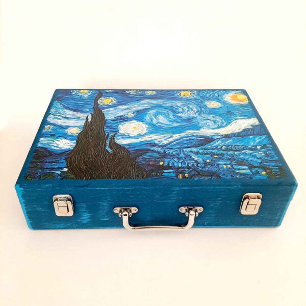 Wooden Pencil Case with Van Gogh Design – Artistic Stationery for School & Office (2)