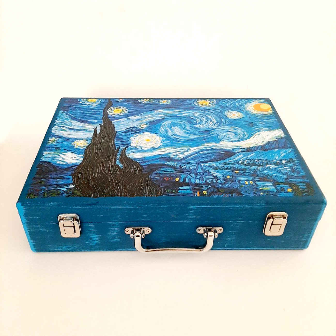 Wooden Pencil Case with Van Gogh Design – Artistic Stationery for School & Office