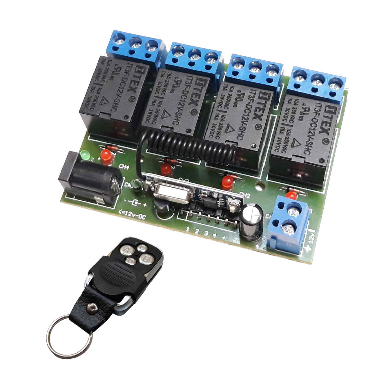 4-Channel 433 MHz Code Learning Remote Control Board with High Power Relays