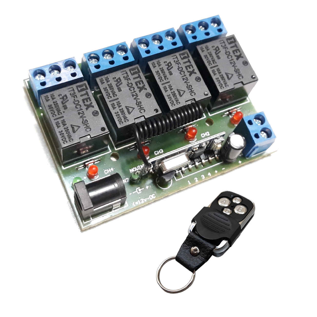 4-Channel 433 MHz Code Learning Remote Control Board with High Power Relays