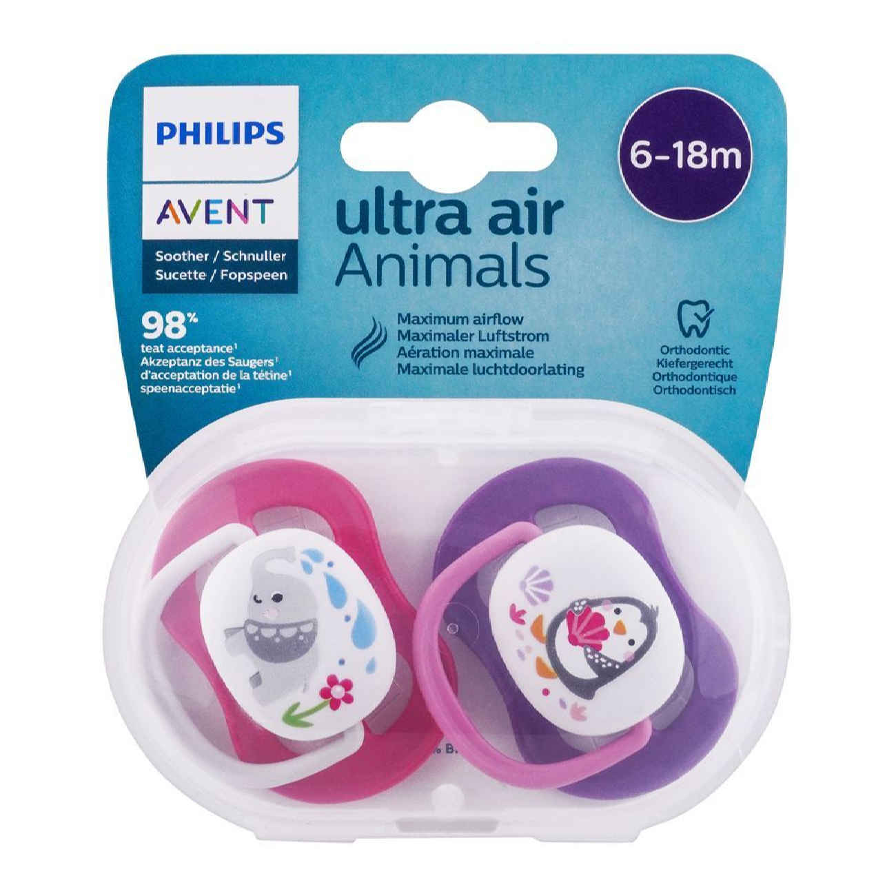 Avent Orthodontic Baby Pacifier Set – Cute Penguin & Elephant, 2 Pieces