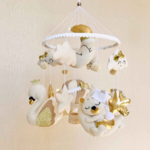 Baby Bed Mobile – Musical, Cute with Teddy Bear Design in Golden
