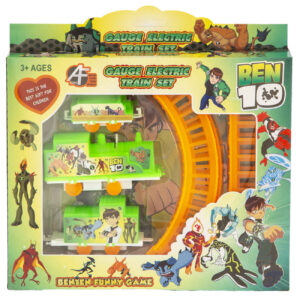 Ben 10 Theme Toy Train Set by AFToys – Green Battery-Operated Train with 3 Wagons & Tracks