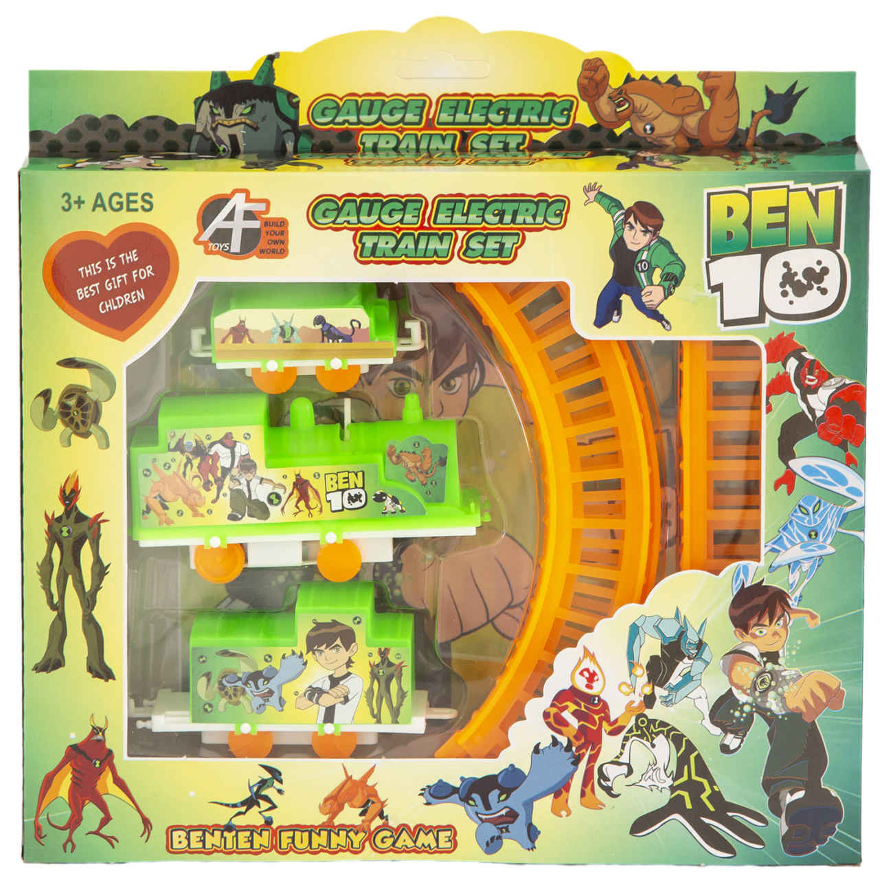 Ben 10 Theme Toy Train Set by AFToys – Green Battery-Operated Train with 3 Wagons & Tracks