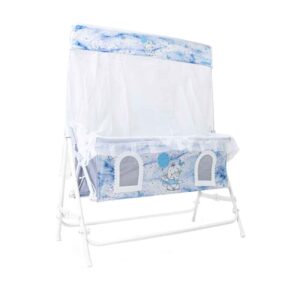Blue Velvet Baby Rocking Cradle – Lightweight Foldable & Travel-Friendly Bed for Newborns to 2 Years