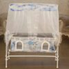 Blue Velvet Baby Rocking Cradle – Lightweight Foldable & Travel-Friendly Bed for Newborns to 2 Years