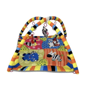 Checkered Animal Theme Baby Play Mat – Soft Micro Fabric with Hanging Toys