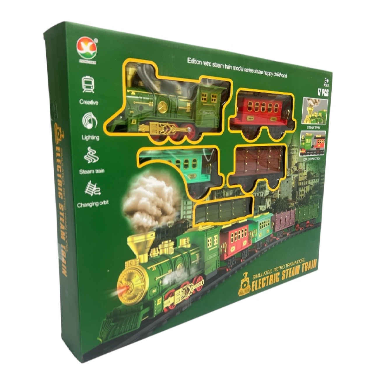 Classic Smoke Train Play set for Kids – 17-Piece Rechargeable Electric Train with Track Builder