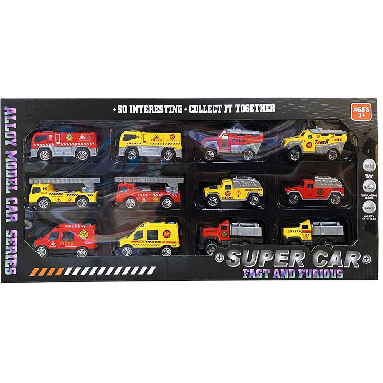 Construction & Fire Trucks Toy Pack – 12 Piece Die-Cast Vehicle Set