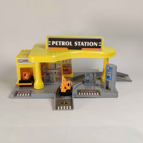 Construction Vehicle Parking Playset – Building Site Toy Kit with Plastic Construction Trucks