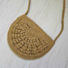 Coral Handwoven Raffia Bag – Elegant Semi-Circle Tote with Textured Design